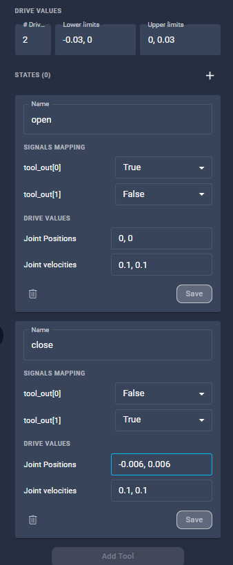 Define tool states in Robot Pad