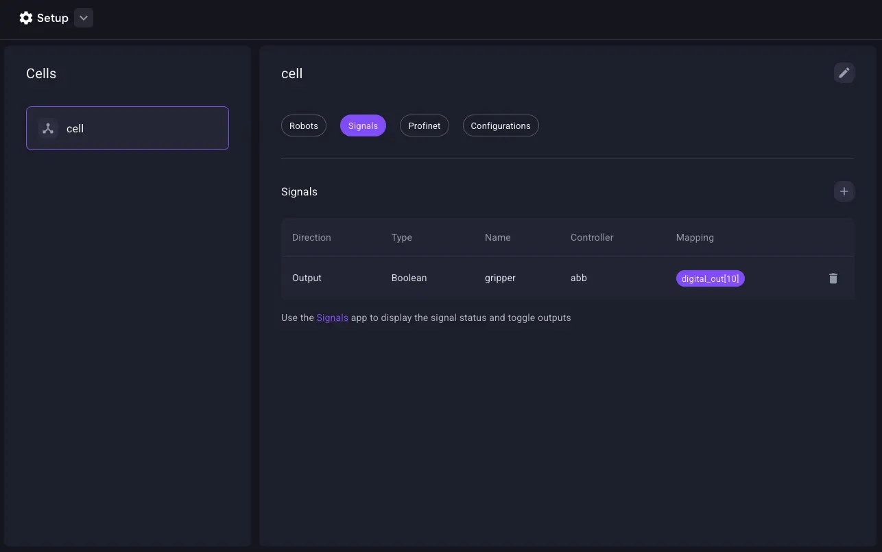 Set up signals in Wandelbots NOVA.