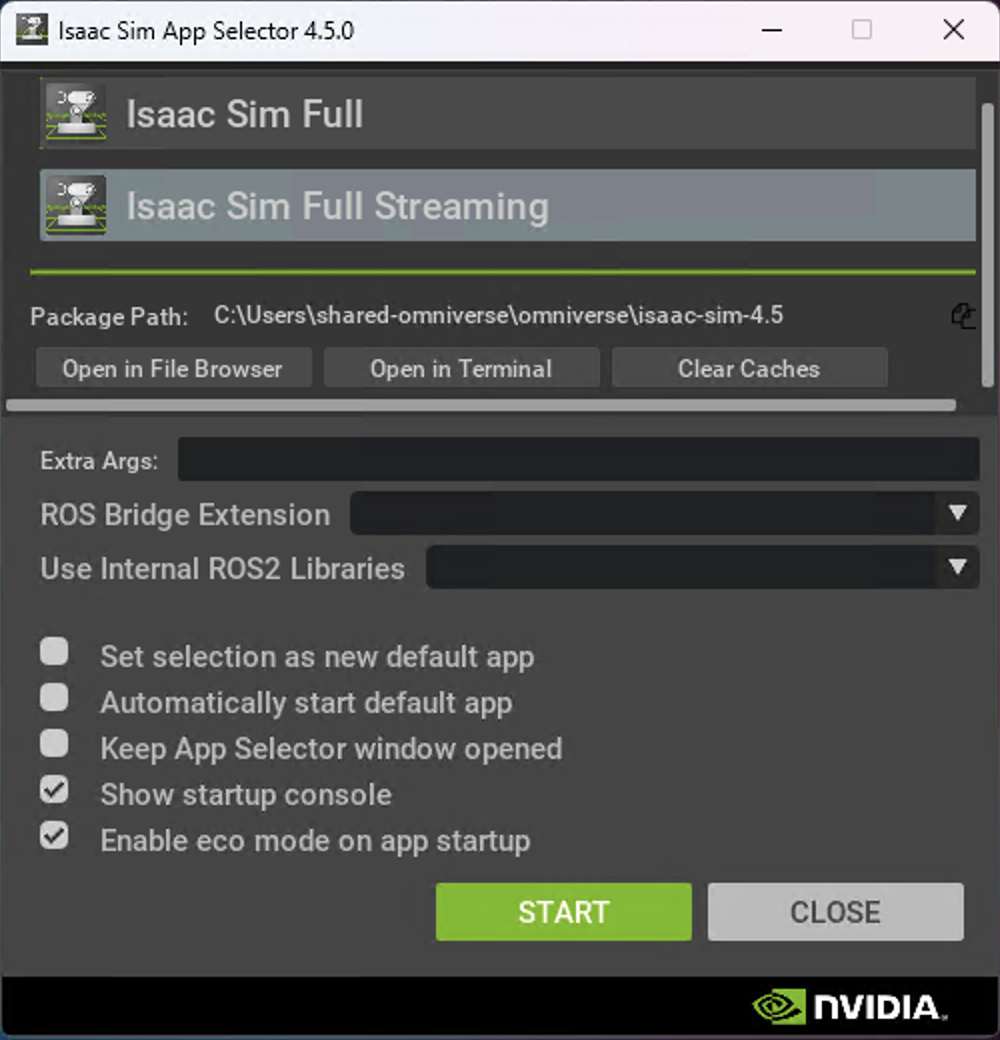 Open Isaac Sim™ in full streaming mode
