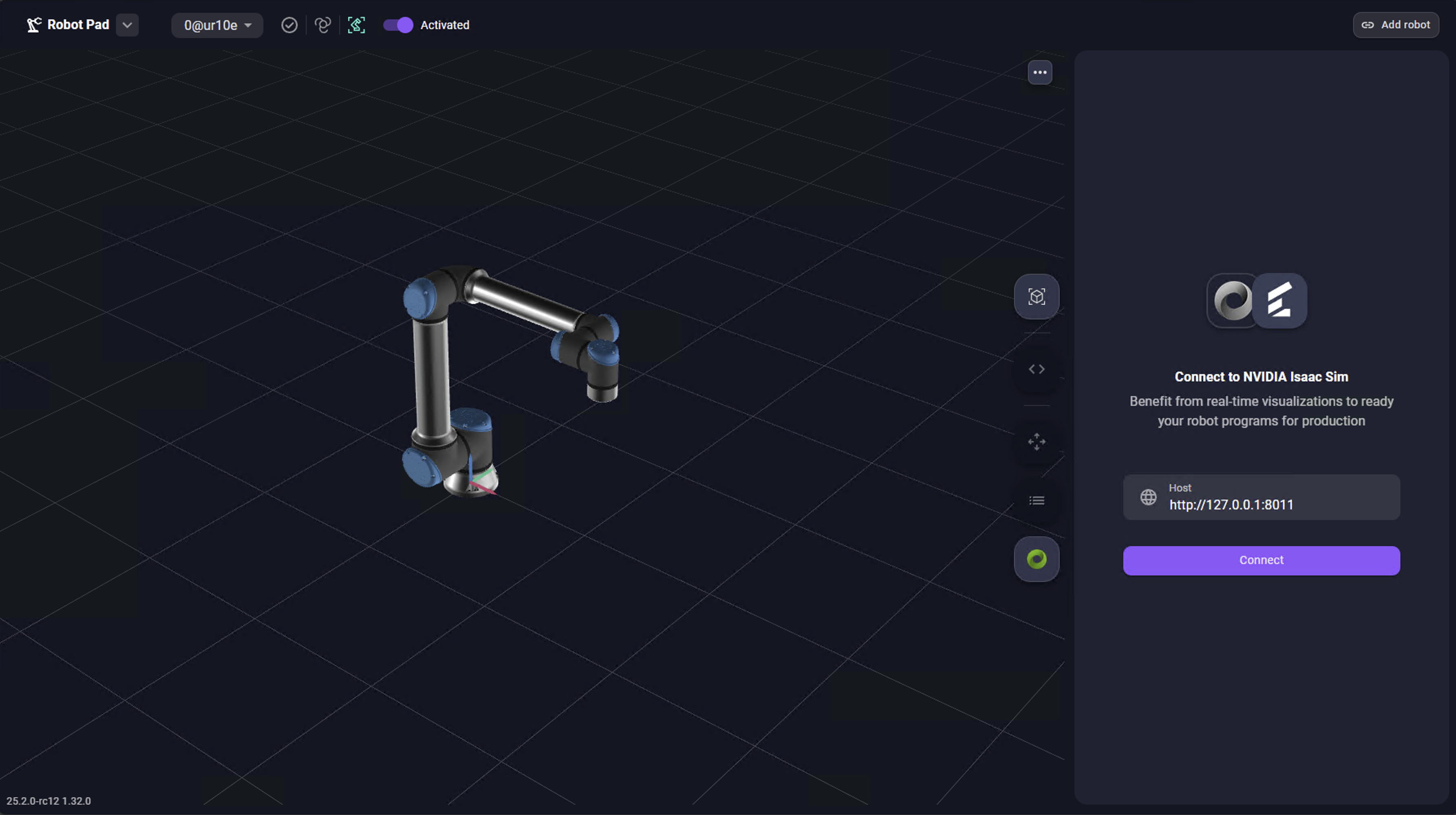 NVIDIA Isaac Sim™ connector in Robot Pad